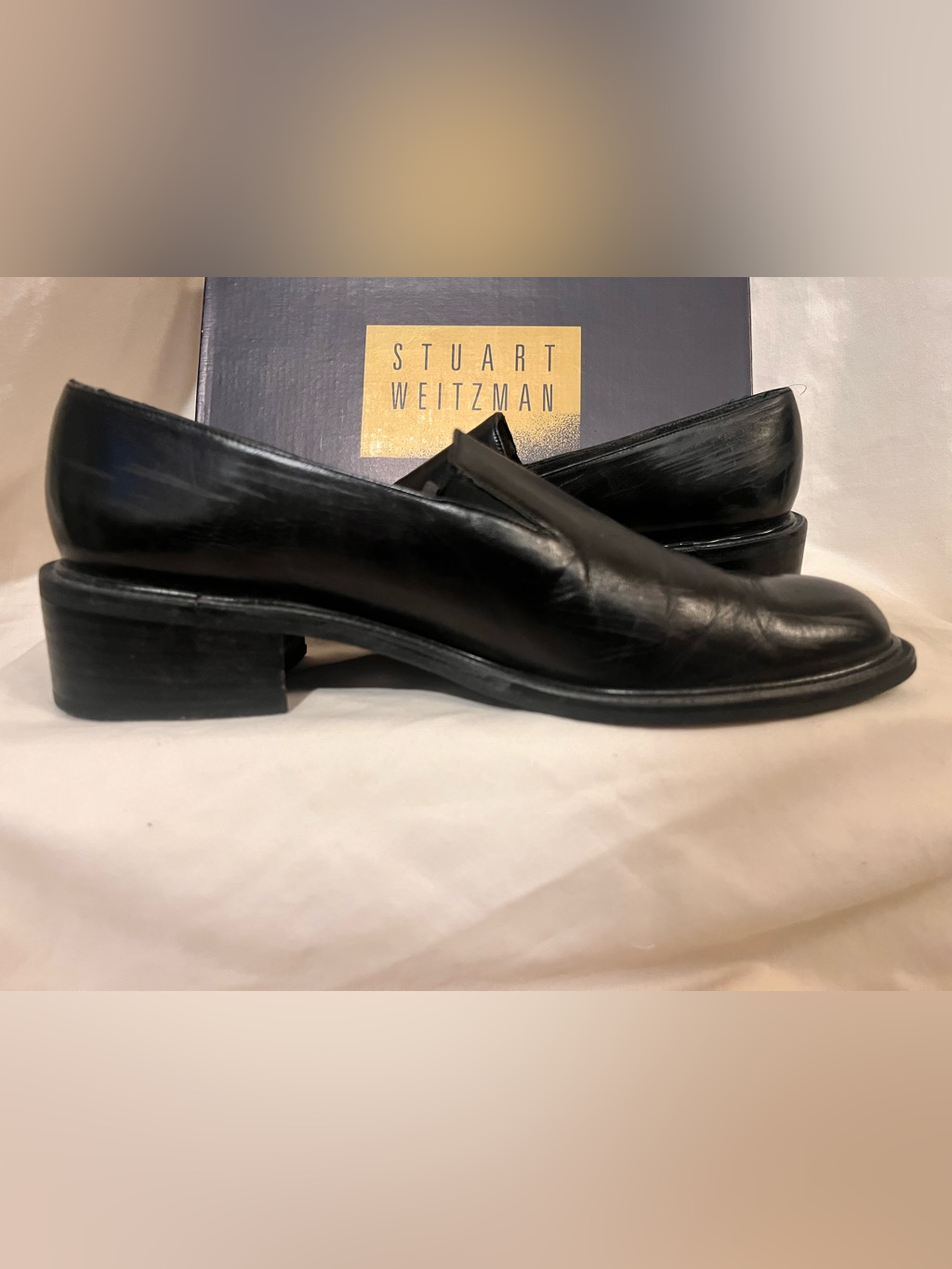 Stuart Weitzman Black Leather Loafers, Vintage